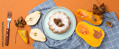 Fototapeta Naklejka Na Ścianę i Meble -  Fall season tasty food concept - pumpkin cake