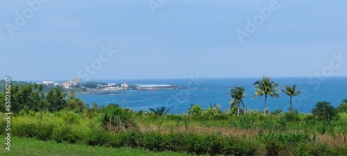 View of the sea from a hill in the city