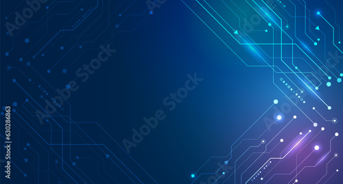 Hi-tech digital technology and engineering concept. Wide technology communication. Futuristic design for banner or presentation. The abstract circuit board is on a blue background.