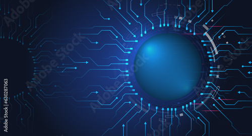 Cyber connection on the blue background. Hi-tech communication design. Electronic vector illustration. Abstract modern digital science technology futuristic circuit board.