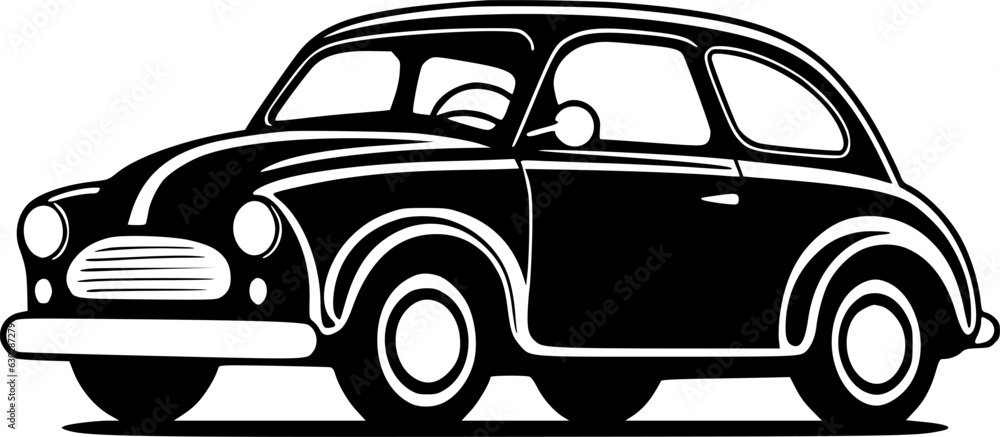 Car - Black and White Isolated Icon - Vector illustration