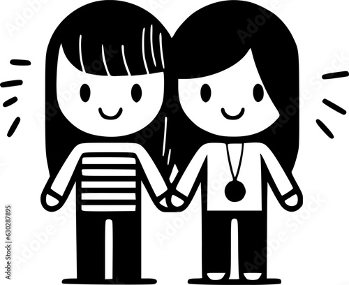 Friends - Black and White Isolated Icon - Vector illustration