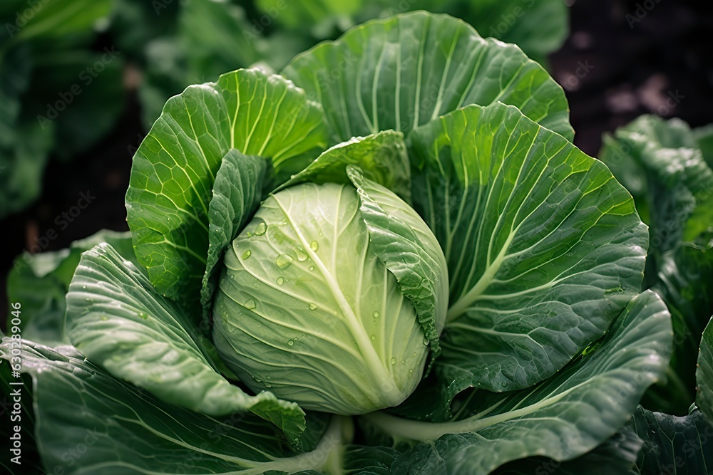 Cabbage growing in an urban garden. Cabbage leaves and head close up. Cabbage growing in an urban garden. Cabbage leaves and head close up.