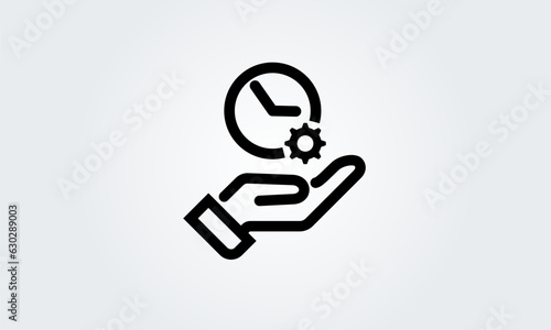 Time management icon. clock with cog wheel hand. Concept study, process,work Business gear. Vector illustration