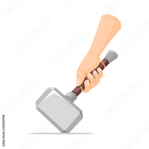 Hand hold Thor Hammer Symbol Cartoon illustration Vector