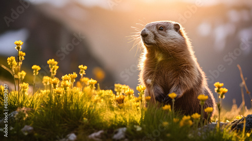 Majestic Marmot: A Mountain Portrait - generative ai © Uolir