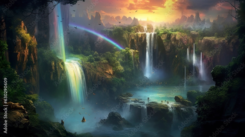 waterfall in the middle of the wonderland landscape. waterfall in the middle of the wonderland landscape.