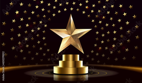 Star best podium award sign, golden object. Vector illustration