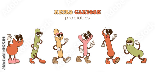 Funny characters probiotics protect against viruses and bacteria isolated cartoon emojies. Vector flat cartoon bacillus, epidemic cells, bad influenza. Bacterium microbes, microorganism infections