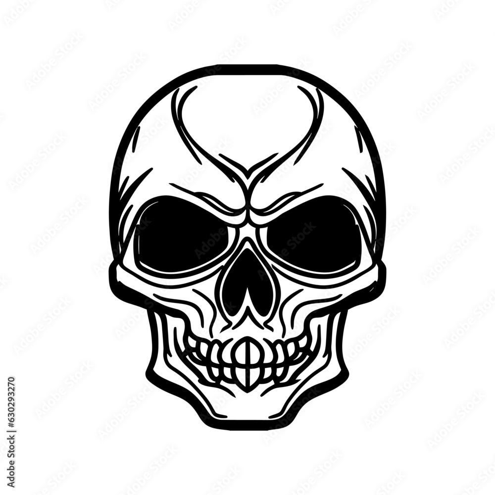 Black skull tattoo outline icon vector design