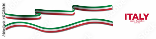 3d Rendered Italian Flag Ribbons with shadows, isolated on white background. Curled and rendered in perspective. Graphic Resource. Editable Vector Illustration.