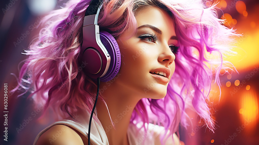 Fototapeta premium beautiful young woman listening to music with headphones