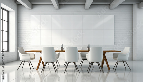 Conference room modern design white empty wall. Modern furnished conference room beautifully designed.Meeting room in office bright stylish design copy space. Business interior concept