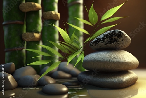 zen stone with bamboo. Spa photo concept. generative ai