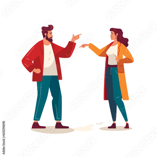 man and woman arguing and pointing fingers at each other