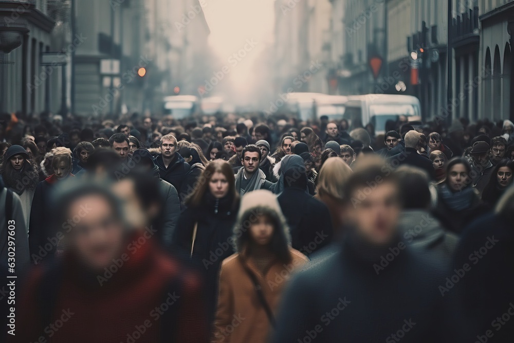 Urban Life motion concept, crowded people, selective focus