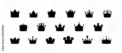 Black silhouette crown set isolated on white background. Vector illustration