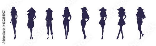 Black silhouette woman set isolated on white background. Vector illustration