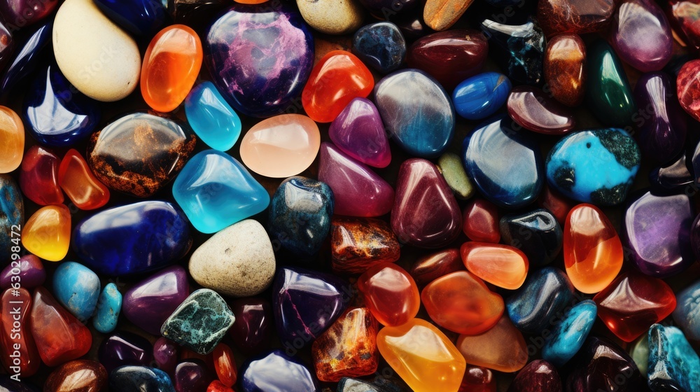 A close up of a bunch of colorful rocks. Texture with colorful pebbles, natural background A close up of a bunch of colorful rocks. Texture with colorful pebbles, natural background