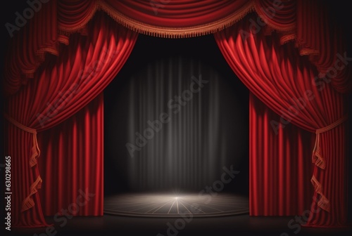 Magic theater stage red curtains Show Spotlight. Generative AI