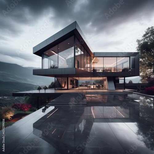 modern house at the cloudy day