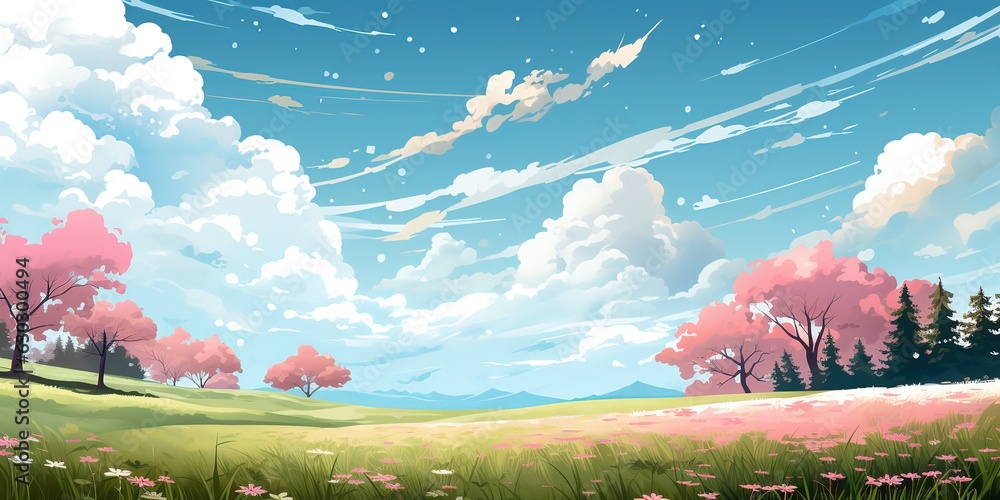 flowers meadow spring background illustration, Generative AI