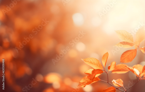 Beautiful blurred gentle universal natural light autumn background with yellow leaves and blurred bokeh. AI generated.