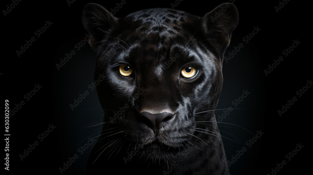 Frontal perspective of a panther against a moody dark backdrop. Ideal for wildlife, nature, and nocturnal themes.


Generative AI