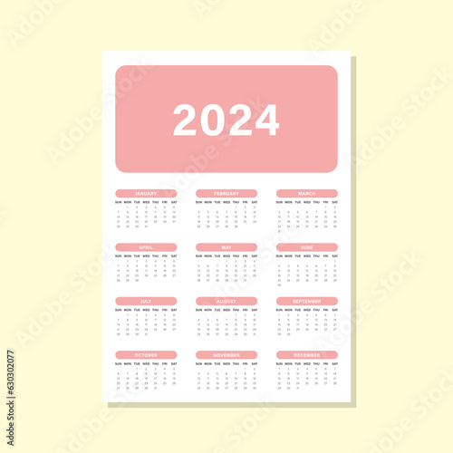 pink 2024 calendar vector design template