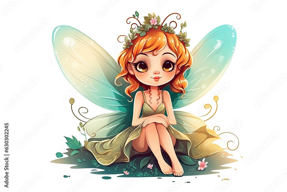 Fairy tale children's illustration of a cute beautiful fairy on a white background.