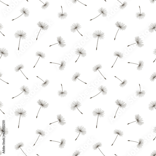 Floral background seamless pattern black and white with dandelion fluff silhouette. Beautiful nature backdrop. Trendy stylish wallpaper.