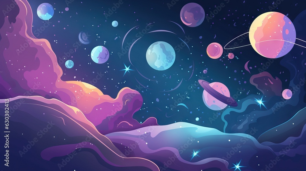 Space background. Fantasy planets.Abstract Space Illustration Set, Retro Style Art