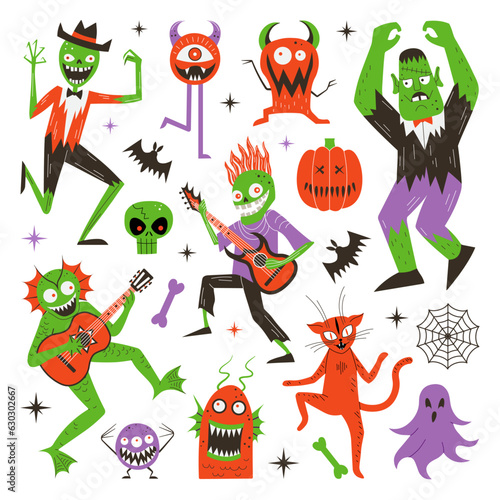 Halloween Monsters Dancing and Playing Rock Music