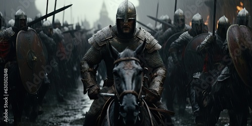 Fotografia Medieval Armored Knights Battle over their horses, fighting with honor, movie ci