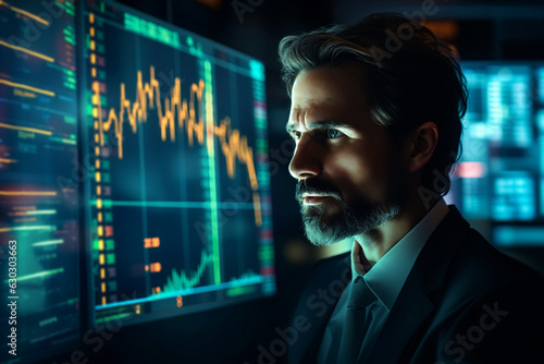 Stock Market Trader Doing Analysis of Investment Charts. Generative ai
