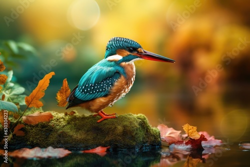 Kingfisher is relaxing on the rock. © kardaska
