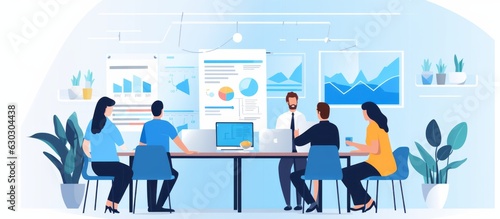 business seminar meeting business people standing presentation ne wstrategy business plan for office teamwork colleagues business meeting in moderm office interior background, ai generate