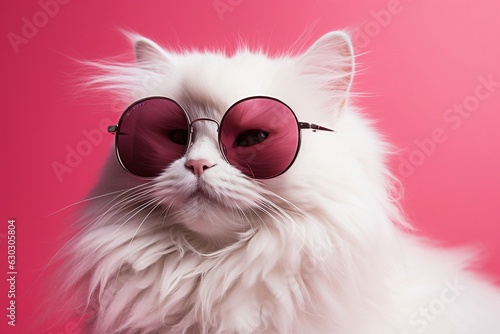 A close portrait of a fashionable white furry cat, Generative Ai