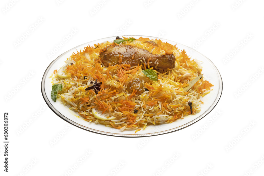 Chicken biryani on transparent background, fried rice with chicken isolated Chicken biryani on transparent background, fried rice with chicken isolated
