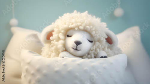 illustration d'un petit mouton en train de dormir, style 3D