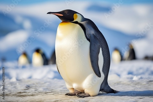 A Large Adult Emperor Penguin Stands on the Shore  Generative Ai