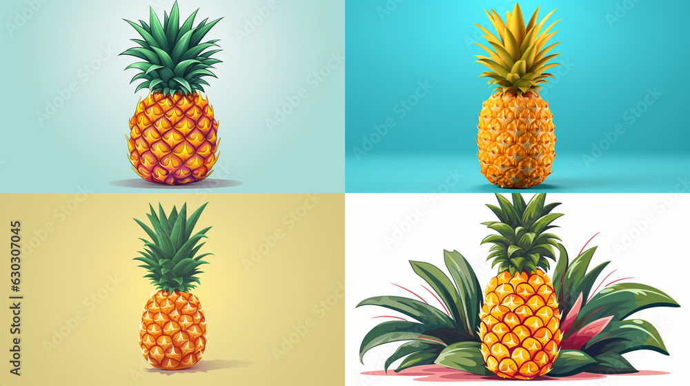 set of pineapple isolated on white set of pineapple isolated on white