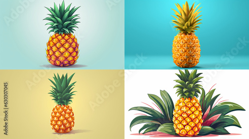 set of pineapple isolated on white
