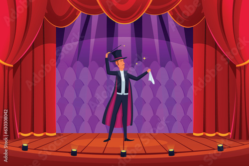 Illustration of magician with human cartoon character