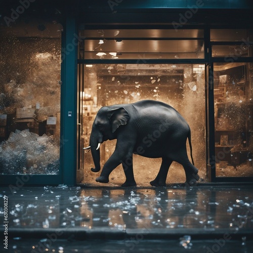 Elefante in un negozio di cristalleria photo