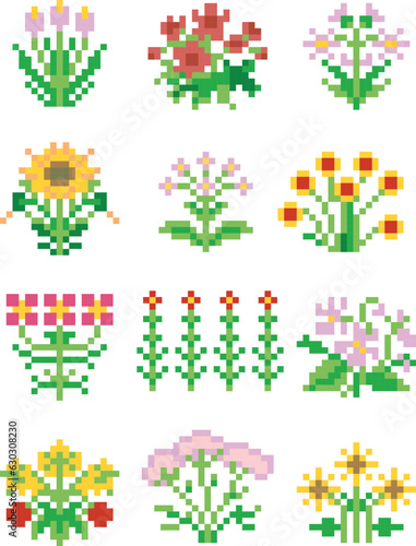 set of flowers pixel art vector image © Beaut