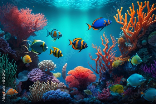 Tropical underwater fish in coral reefs. Underwater panorama. generative ai © LivroomStudio