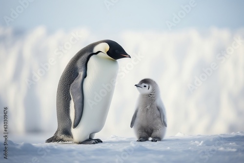 Two majestic white and grey Emperor Penguins stand side by side, Generative Ai