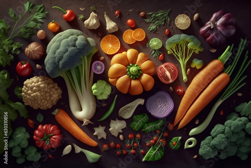 Group of vegetables  Top view with aesthetic arrangement  generative ai