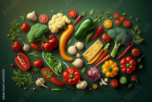 Group of vegetables  Top view with aesthetic arrangement  generative ai